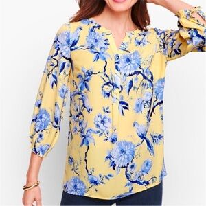 Talbots Yellow and Blue Floral Blouse Size XL